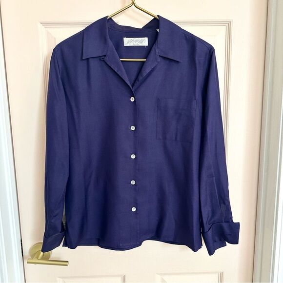 Lord and Taylor Purple Blue Button-Up Blouse - Picture 1 of 6